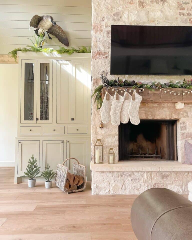 Living Room With Neutral-toned Fireplace