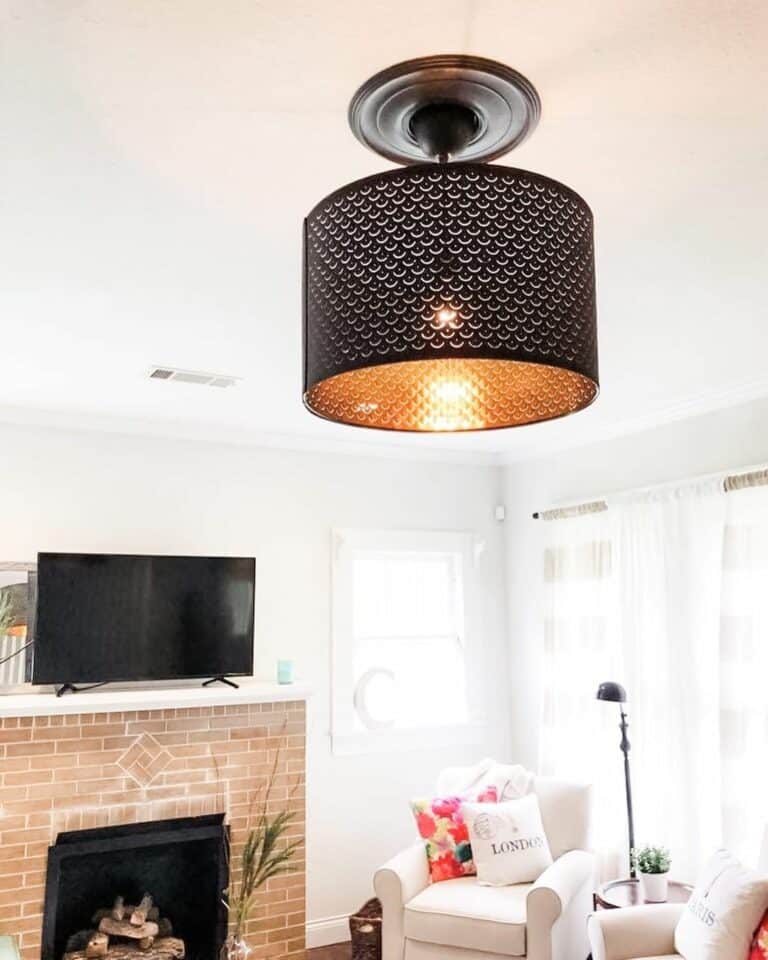 Living Room with Black and Gold Ceiling Light