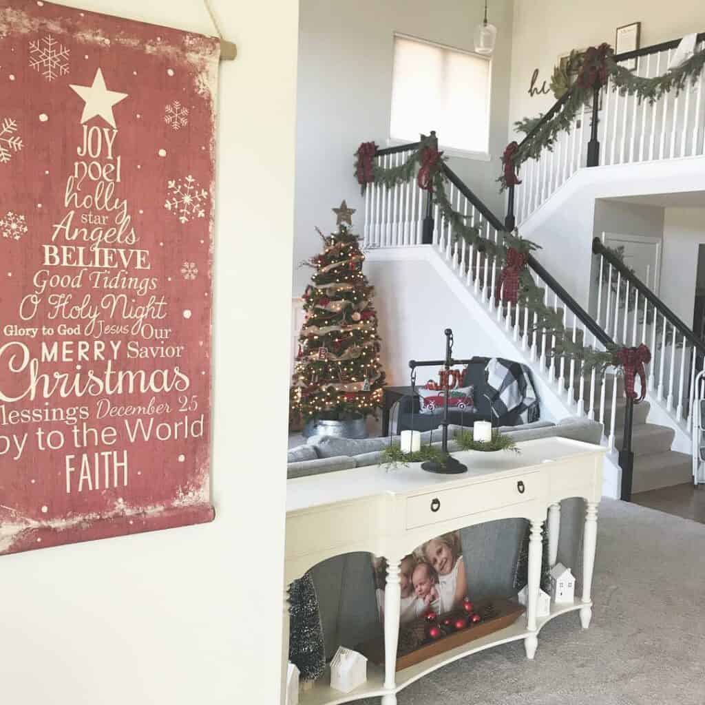 Living Room with Christmas Garland for Stairs