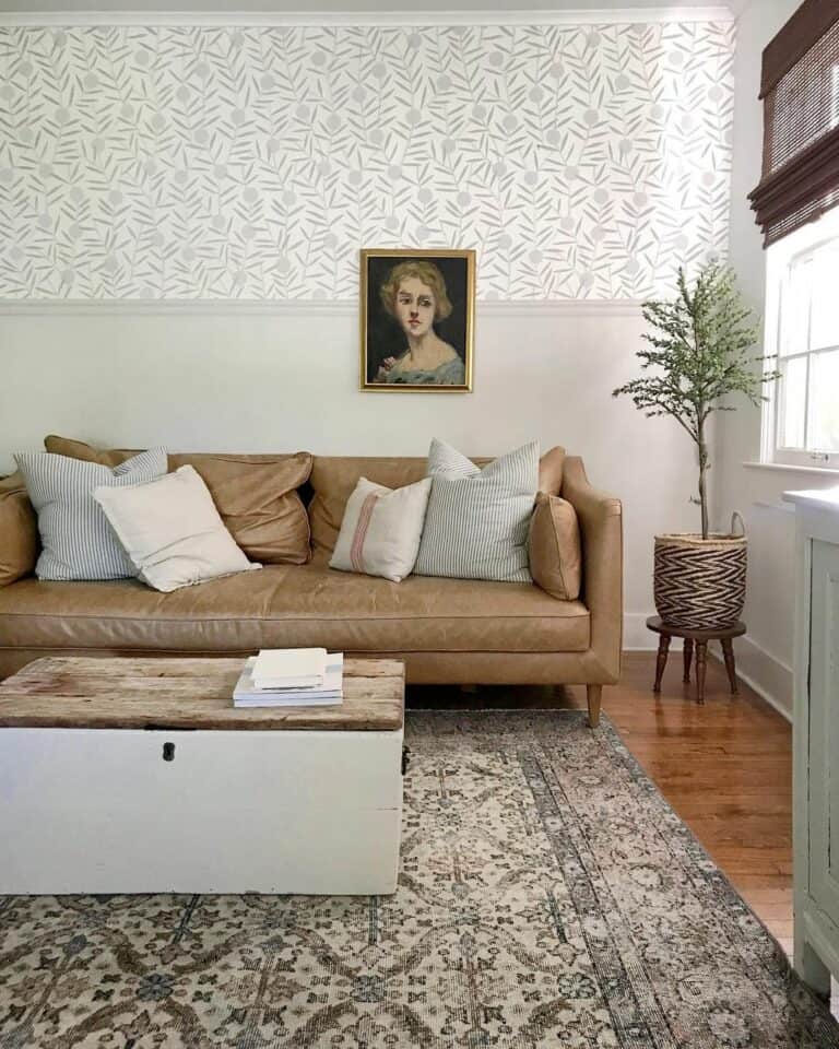 Living Room with Modern Light Gray Half Wall