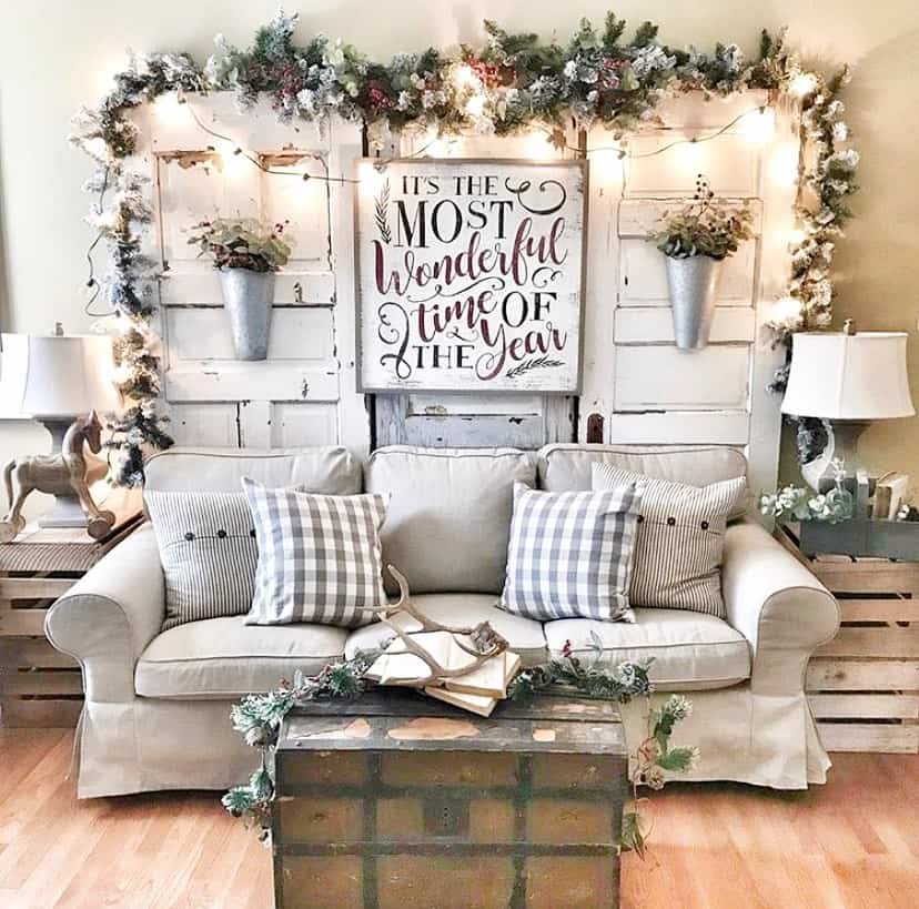 Living Room with Vintage Christmas Sign