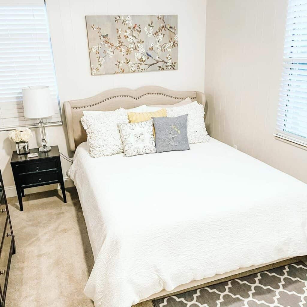 Lovely Guest Bedroom With Upholstered Headboard