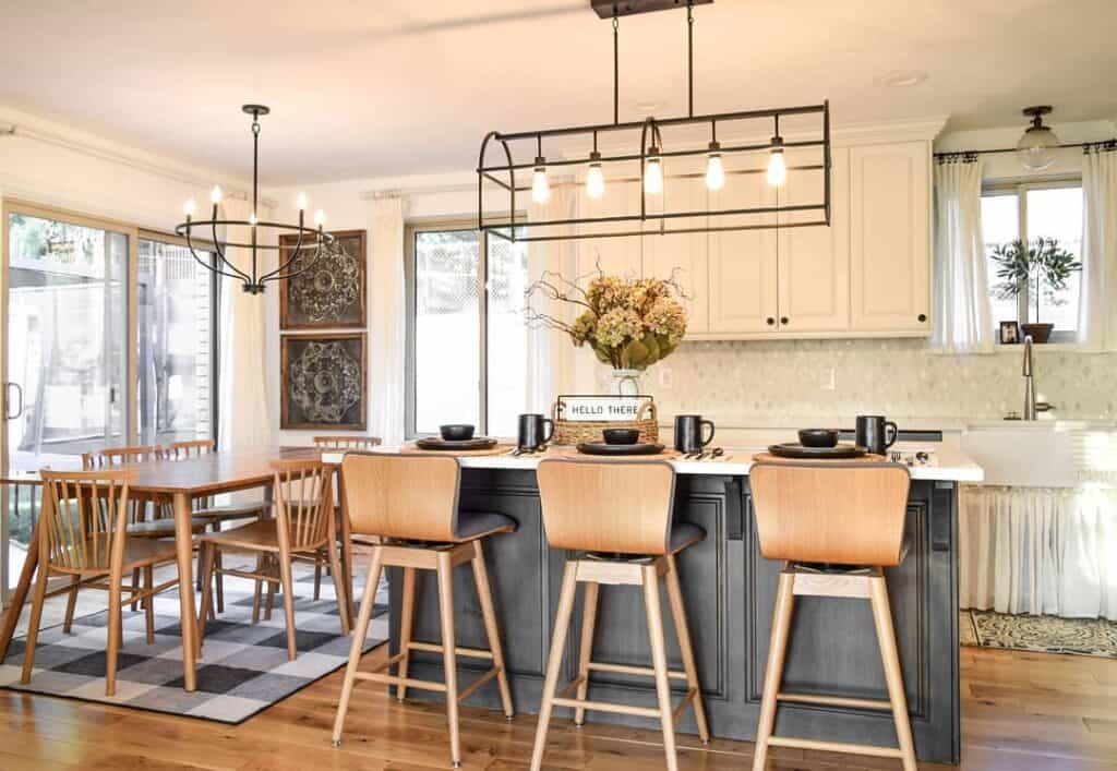 Low Ceiling Kitchen Lighting Ideas Include a Black Chandelier