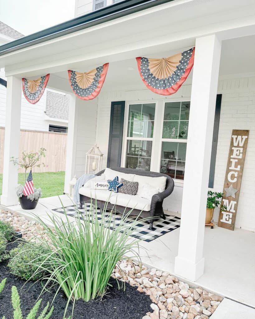Memorial Day Porch with White Columns