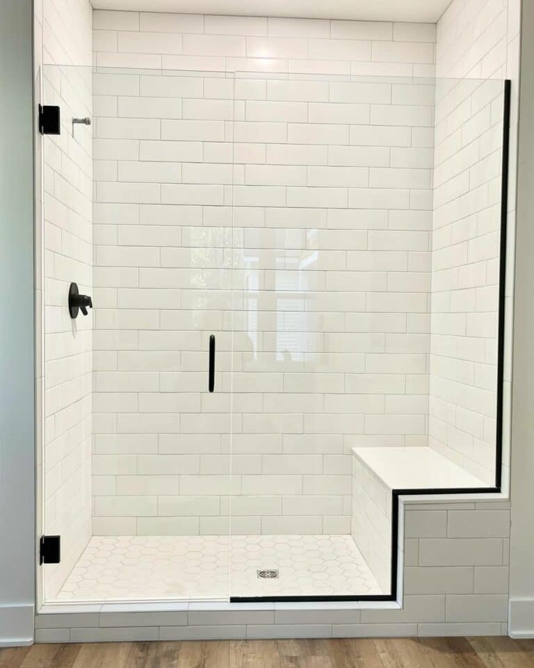 Minimalist Bathroom With Subway Tile Shower With Glass Door