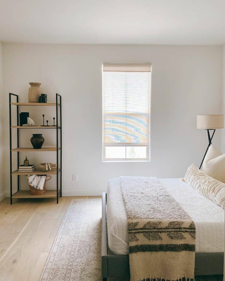 Minimalist Bookshelf Styling for a Neutral Bedroom