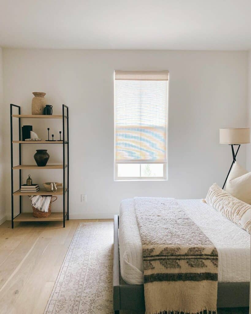 Minimalist Bookshelf Styling for a Neutral Bedroom