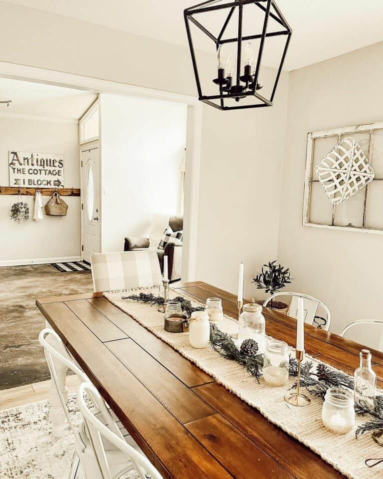 Minimalist Festive Centerpiece on Farmhouse Table