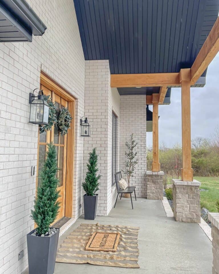 Minimalist Modern Front Porch with Wood Beams