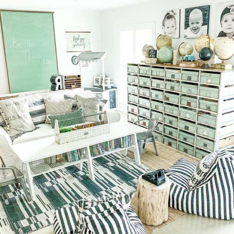 Mint Green Playroom Wall Shelves