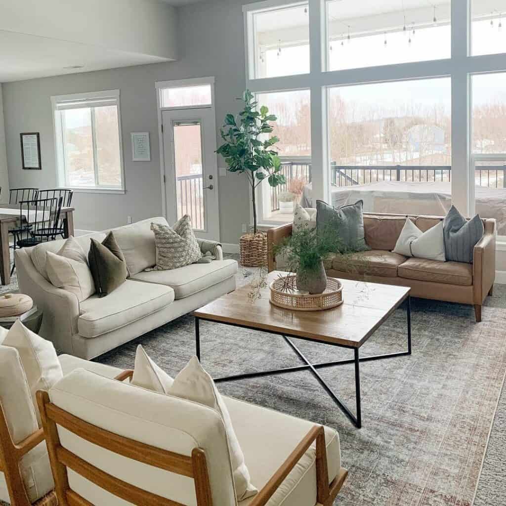 Mismatched Seating in Living Room Dining Room Combination