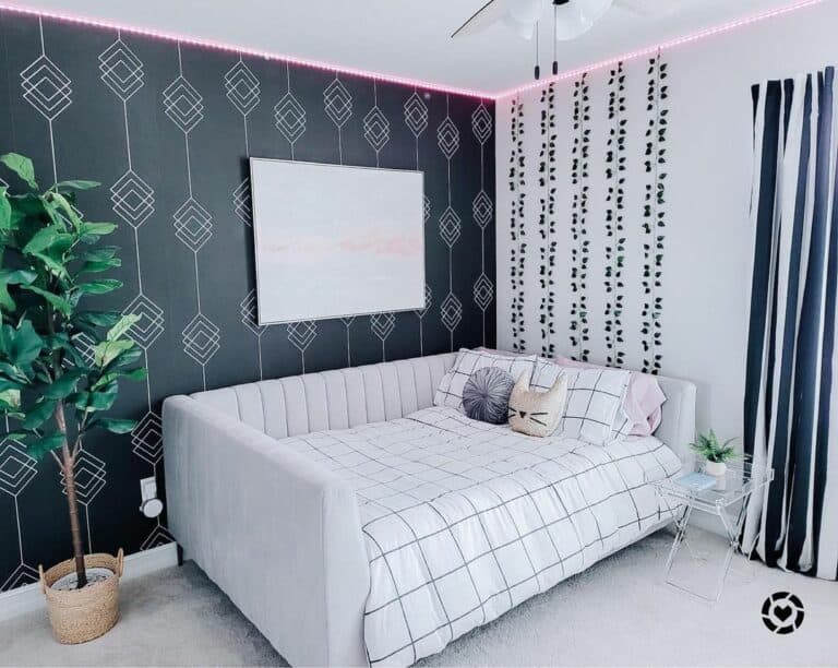 Mixed Patterned Accent Walls in Neutral Bedroom