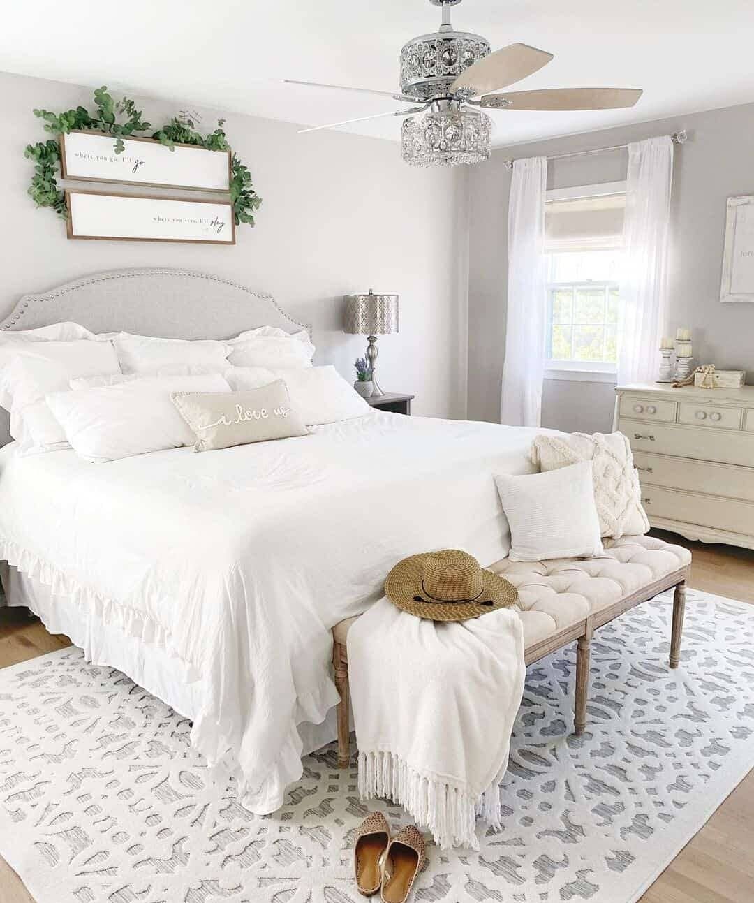Moden Grey and White Bedroom with Vintage Bedding - Soul & Lane