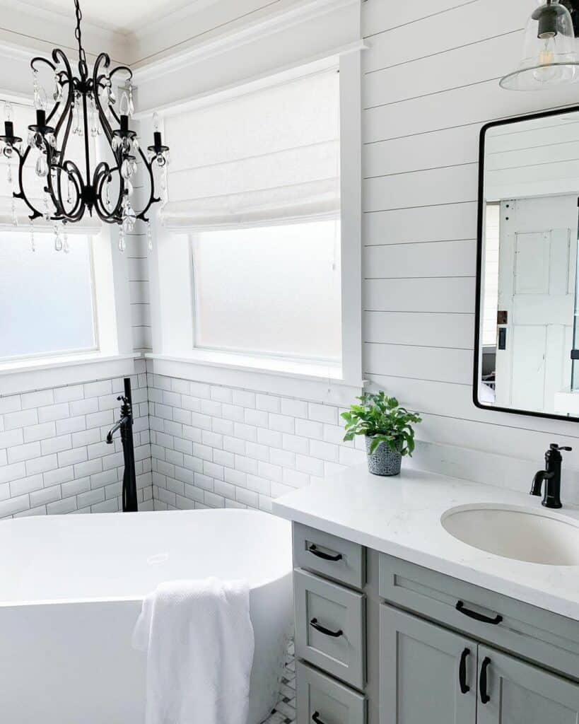 Modern Bathroom With White Window Trim