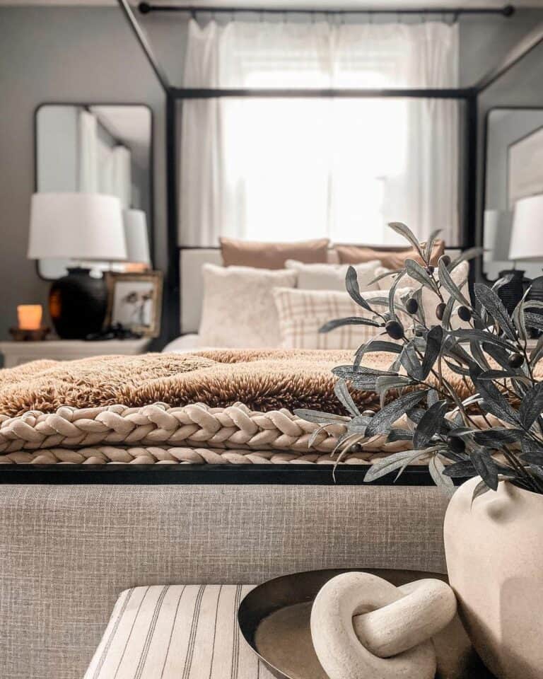 Modern Bed in Front of Window With Sheer Curtains