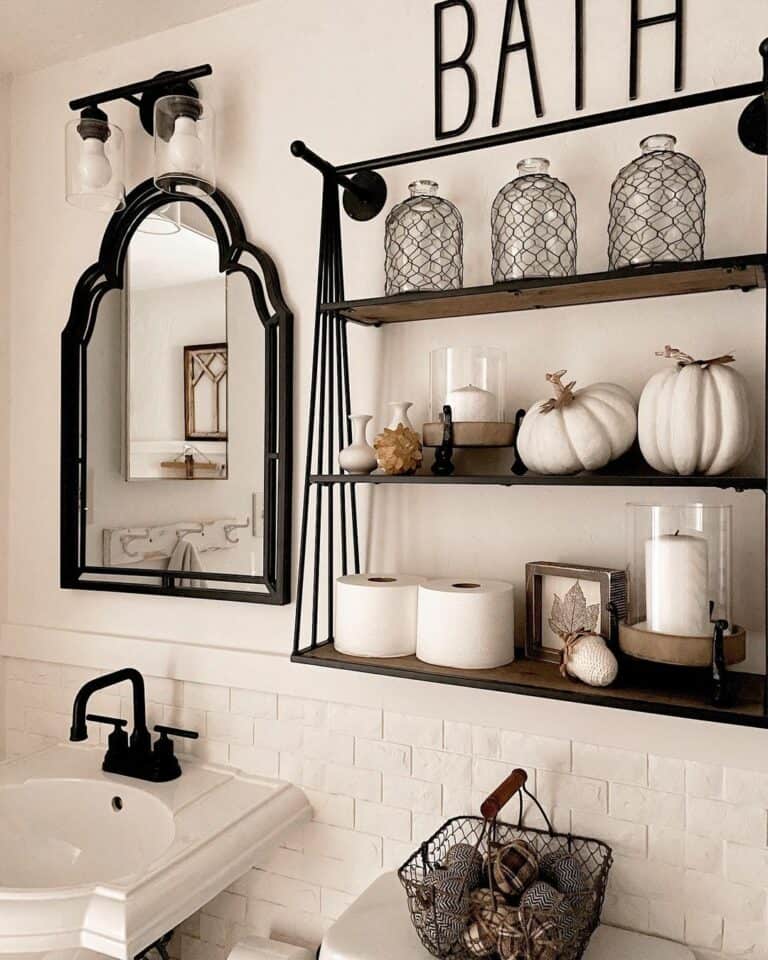 Modern Black and White Bathroom With Rustic Accents