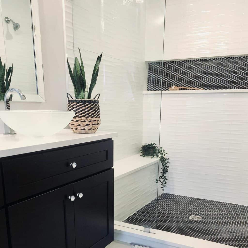Modern Black and White Walk-In Shower