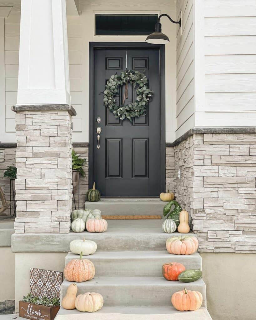 Modern Concrete Front Steps With Fall Décor