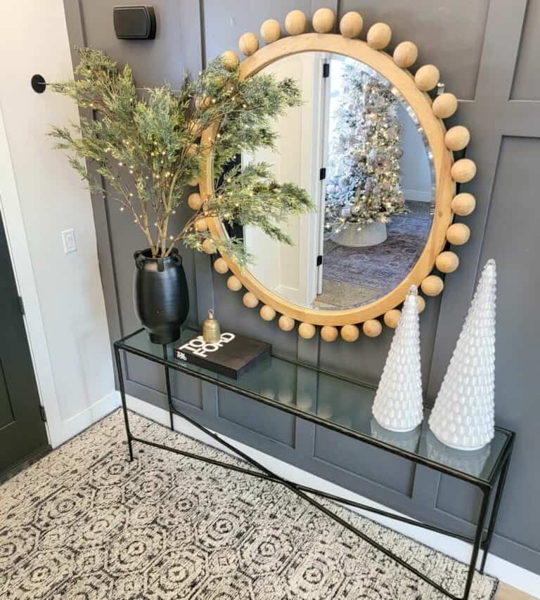 Modern Entryway With Eye-catching Wooden Mirror
