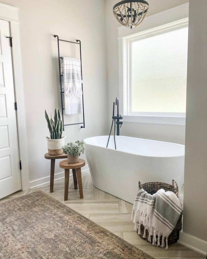 Modern Farmhouse Bathroom With a Free Standing Tub and Shower