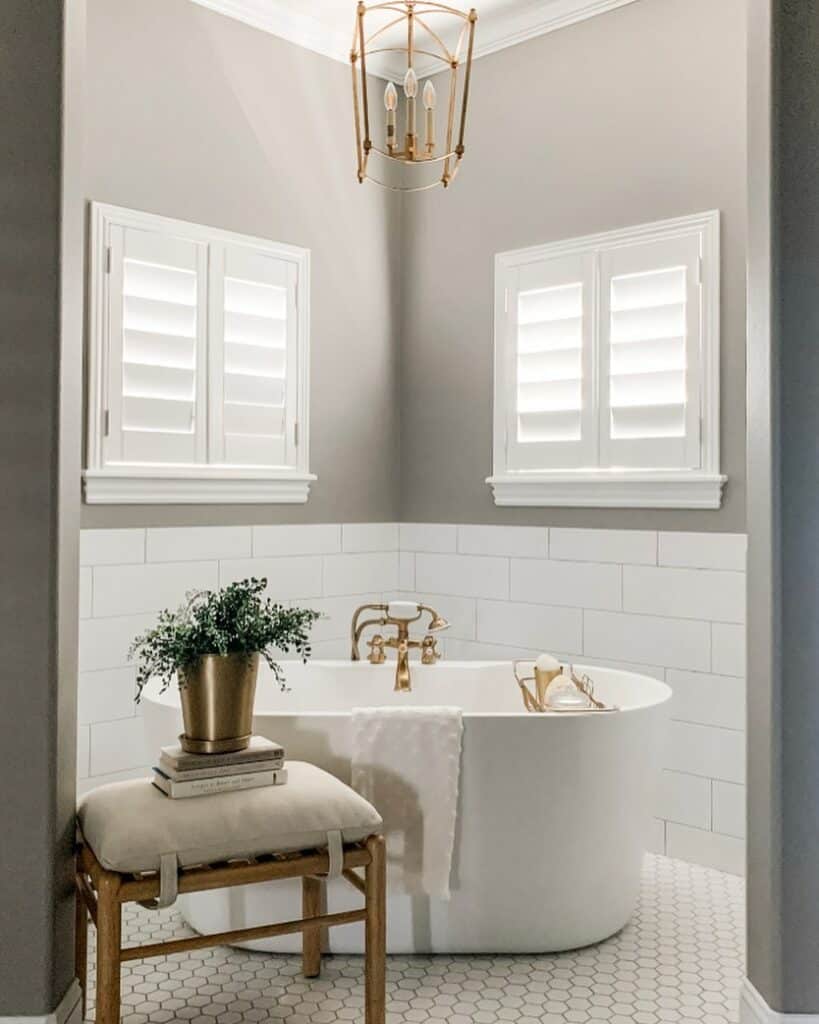 Modern Farmhouse Bathroom With a Freestanding Bath and Shower Faucet