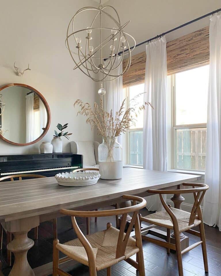 Modern Farmhouse Dining Room With Large Mounted Mirror Soul & Lane