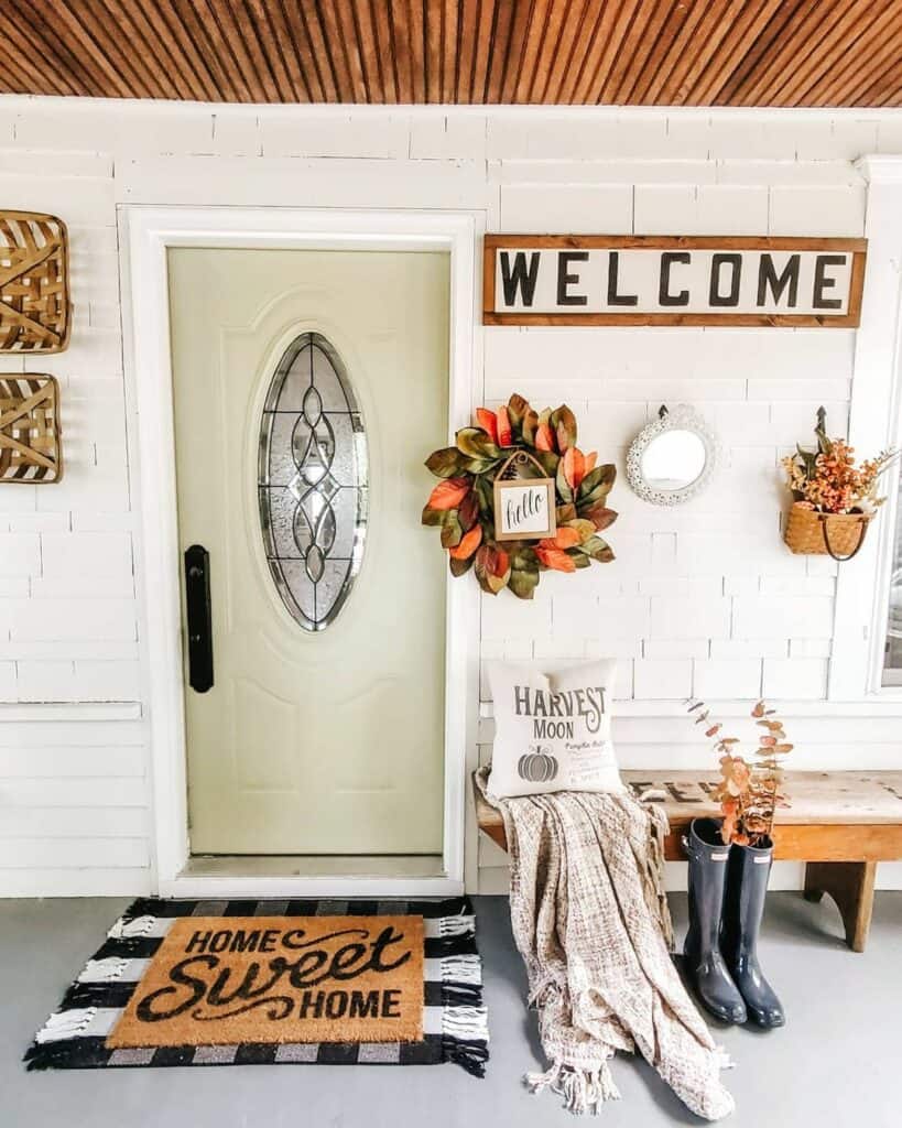 Modern Farmhouse Door with Brick Subway Walls