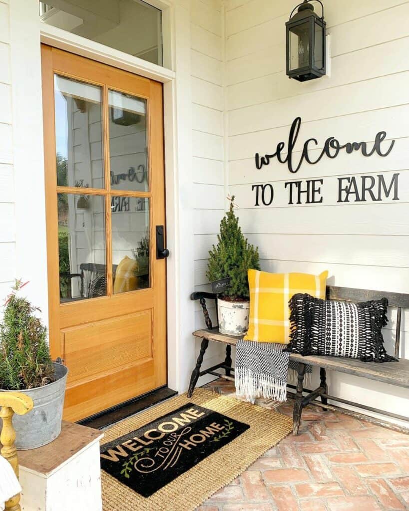 Modern Farmhouse Door with Welcome Bench