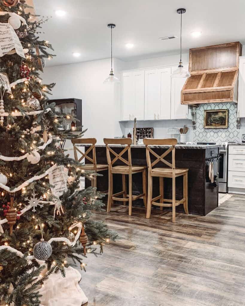 Modern Farmhouse Kitchen Island with Christmas Tree