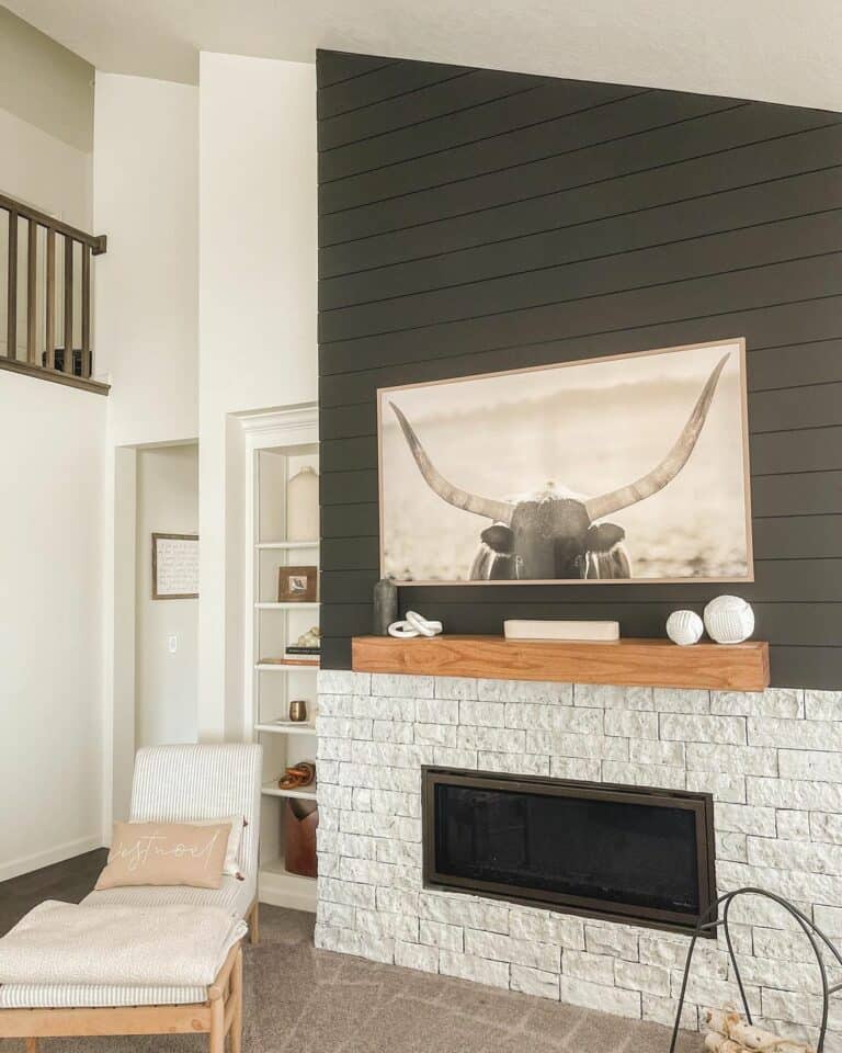 Modern Farmhouse Living Room with Charcoal Shiplap Wall