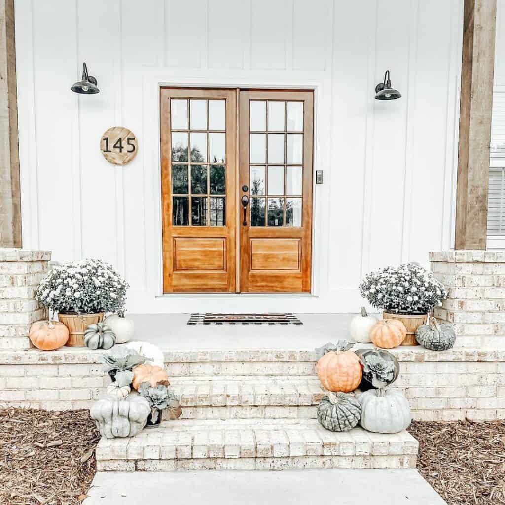Modern Farmhouse Porch With Distressed Brick Front Steps
