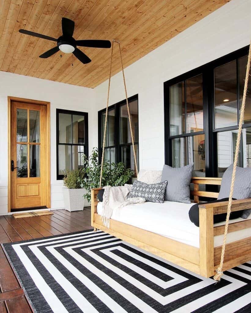 Modern Farmhouse Porch with Plank Ceiling