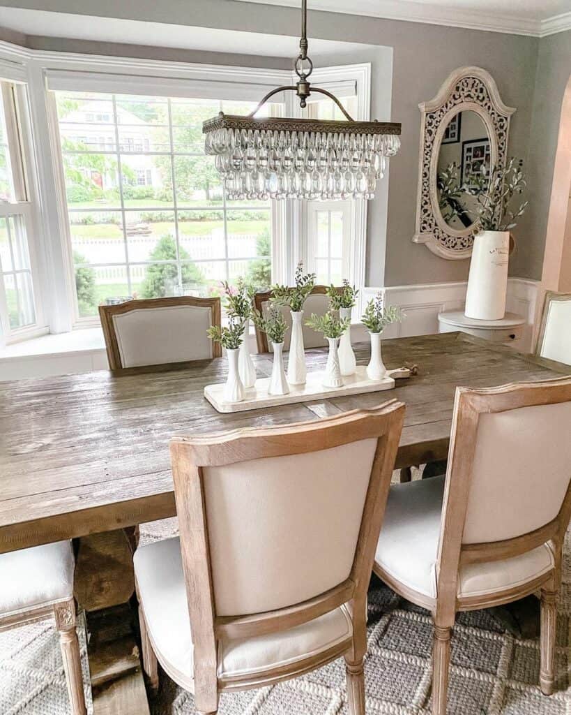 Modern Farmhouse Table with White Vase Centerpiece