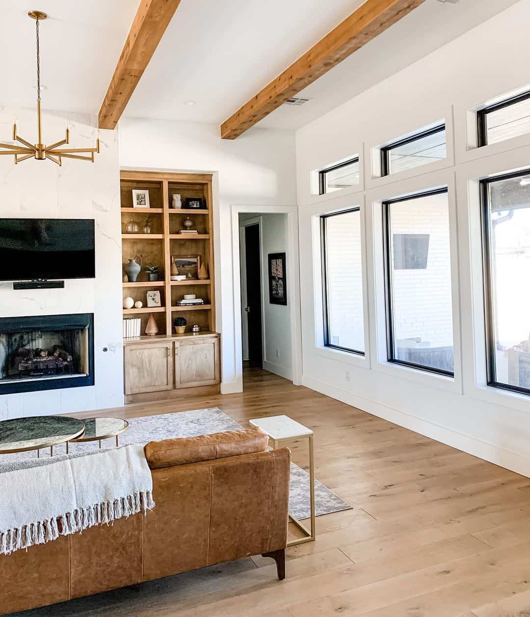 Modern Fireplace Beside Builtin Shelf Soul & Lane