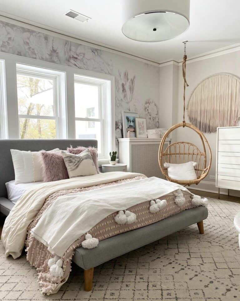 Modern Floral Wallpaper Accent Wall