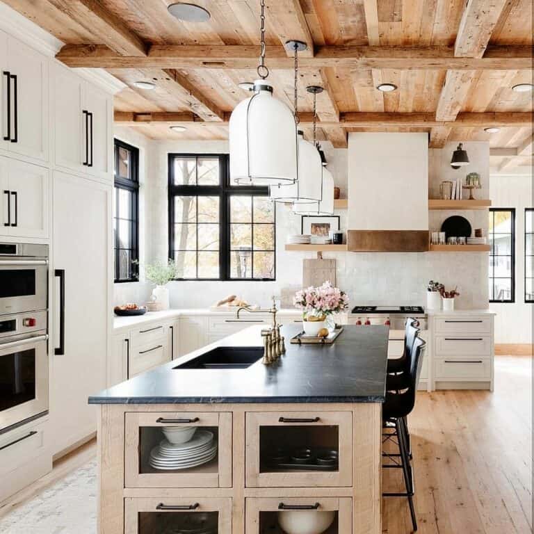 Modern Kitchen Island with Wood Ceiling