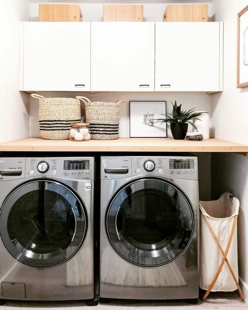 Modern Laundry Room with Natural Wood Countertop