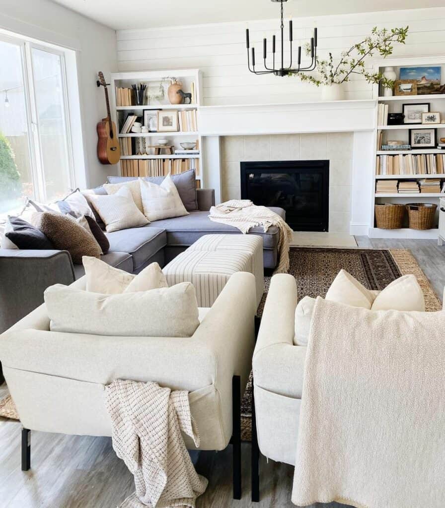 Modern Living Room With Built-in Book Shelves