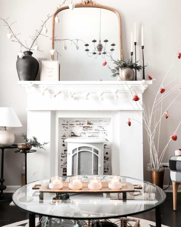 Modern Neutral Living Room With Red Hearts