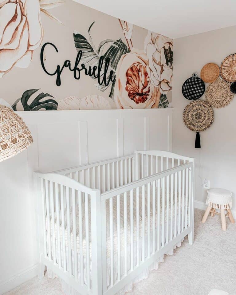 Modern Nursery With Floral Accent Wall