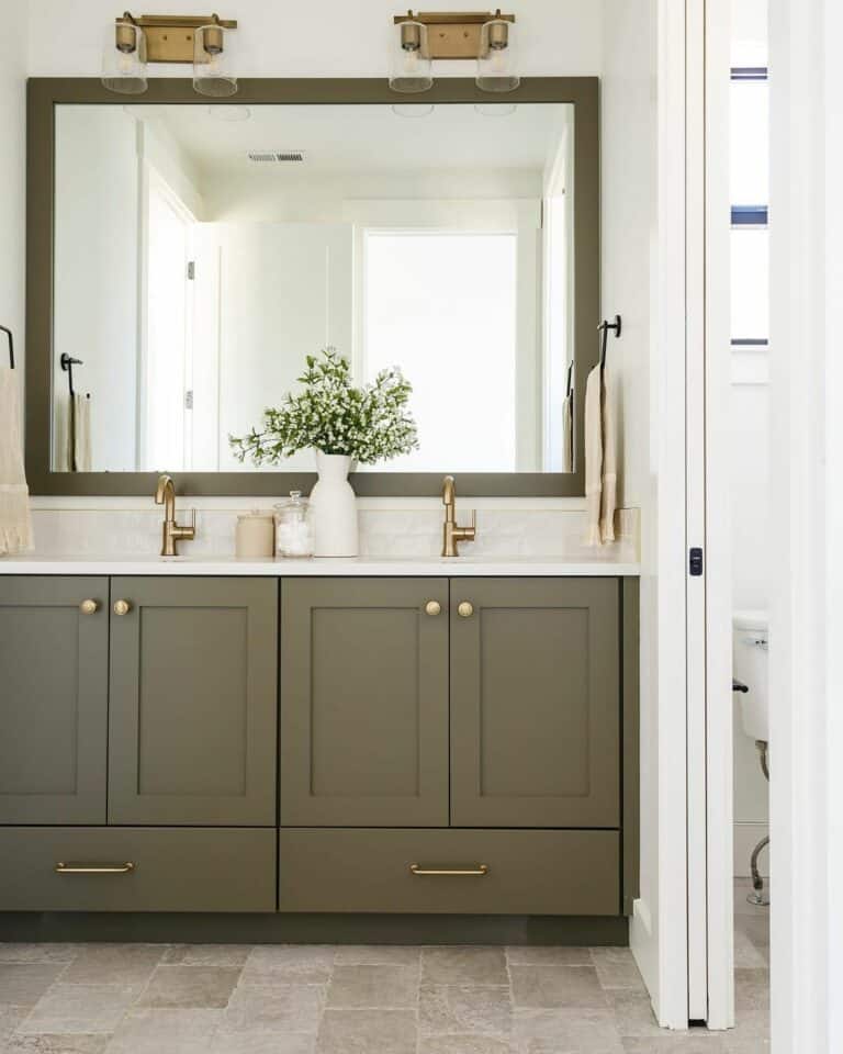 Modern Olive Bathroom with Gold Accents