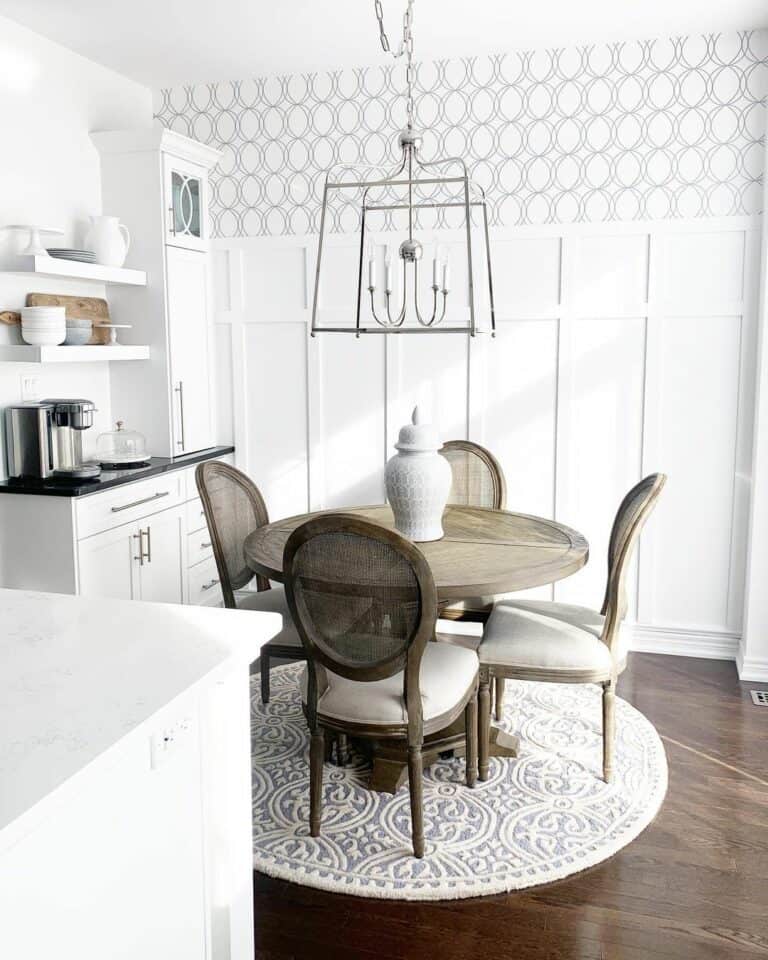 Modern White Half Wall with Patterned Wallpaper