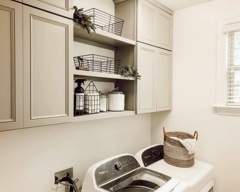 Mounted Taupe Cabinets in Laundry Room
