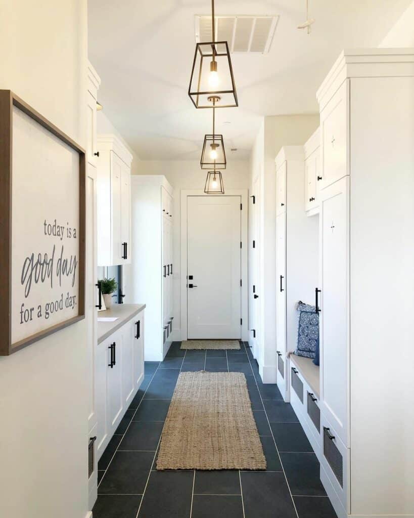 Mudroom Hallway with White Shaker Cabinets