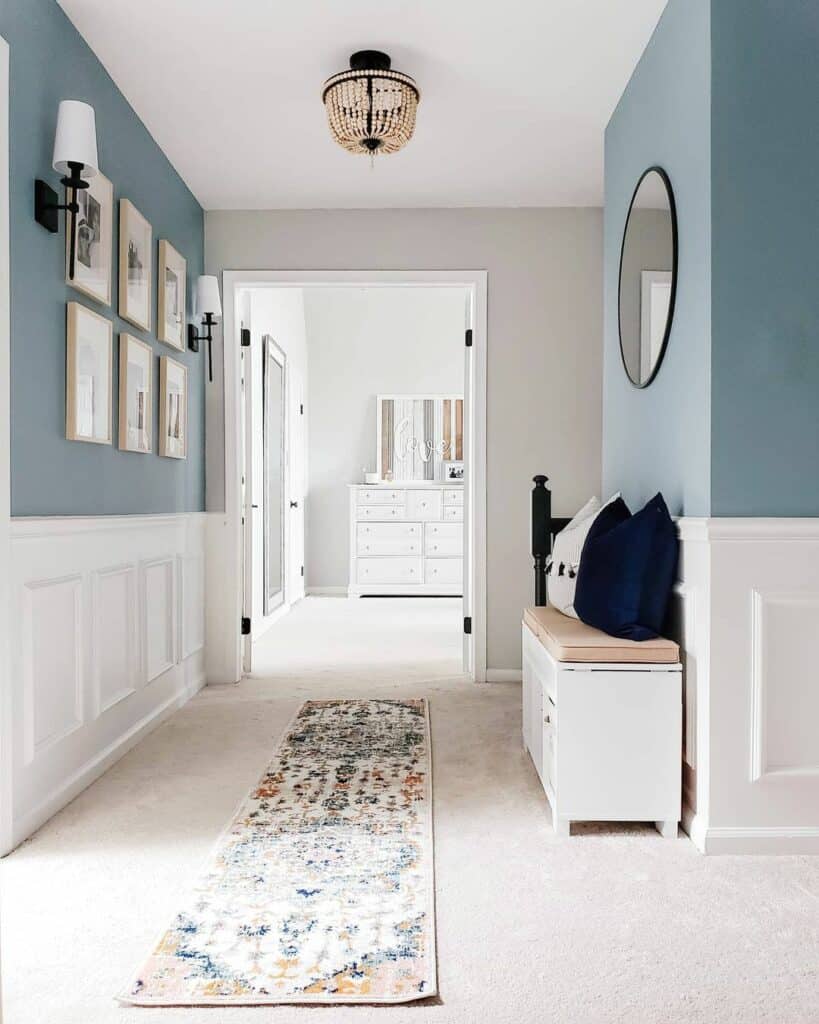 Muted Blue Walls with White Wainscoting