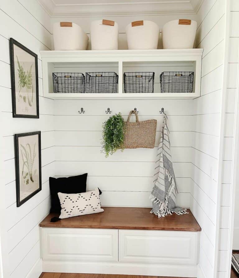 Narrow Mudroom With Shiplap