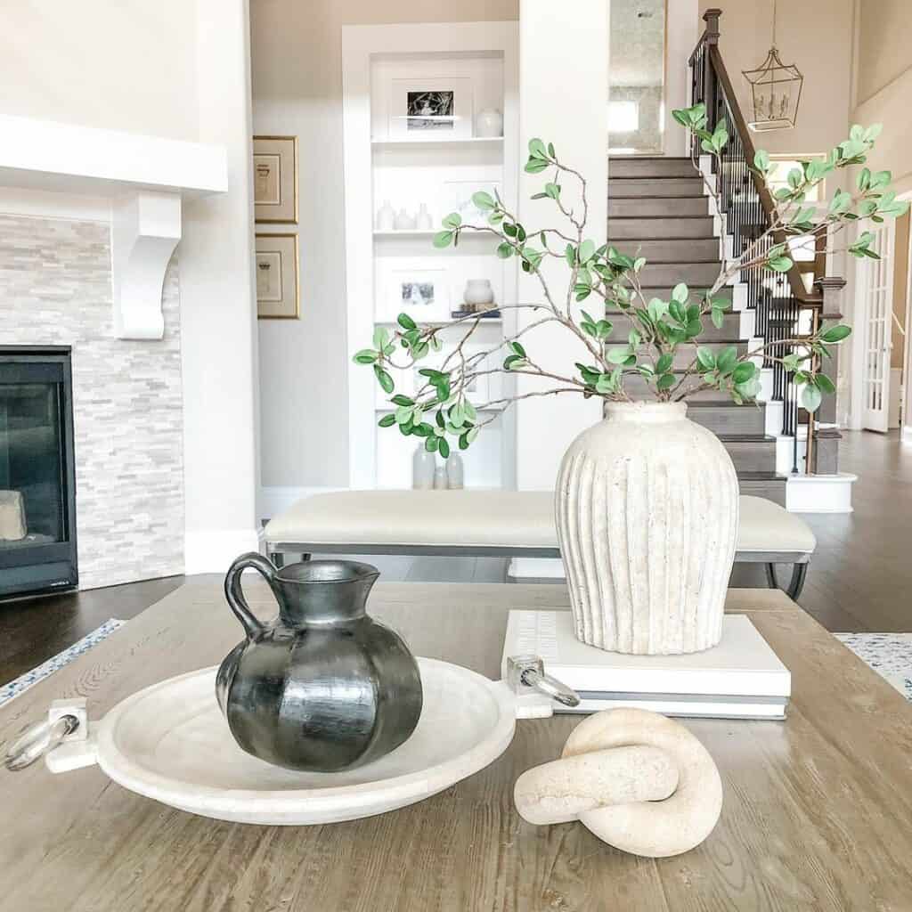 Natural Pottery Décor on a Coffee Table