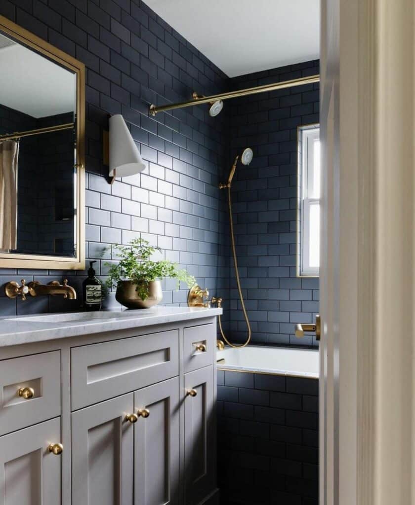 Navy Blue Bathroom Wall Tile