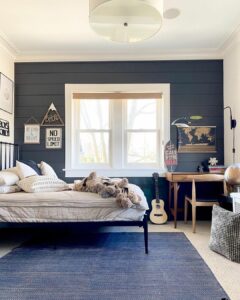 Navy Blue Shiplap Accent Wall in Small Boys Bedroom
