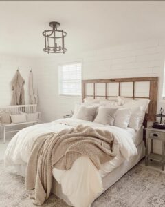 Neutral Bedroom Ideas With Farmhouse Door Headboard